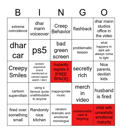 Dhar Mann Bingo v2 Bingo Card