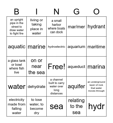 Vocabulary Unit #1 Bingo Card