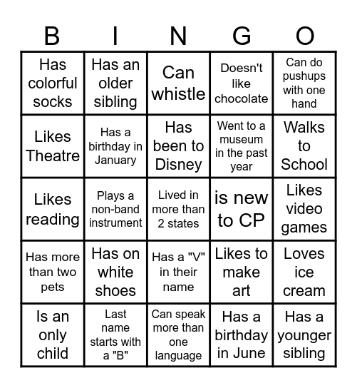 Get to know you BINGO: Find someone who... Bingo Card