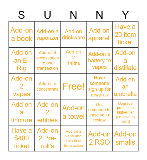 SUNNYSIDE PSL- Summer of Add-On's Bingo Card