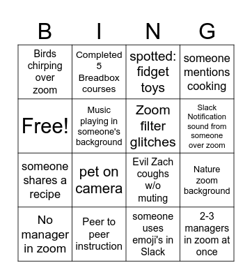 Training Bingo Card