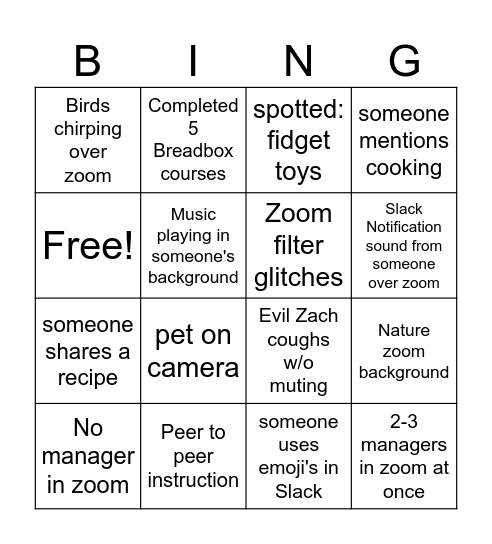 Training Bingo Card