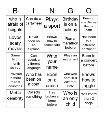 Ice Breaker Bingo Card