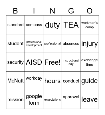 District Handbook Bingo Card