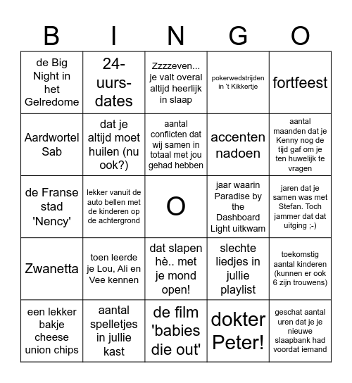 De Grote SabineBingo Card