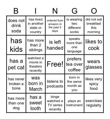 Find Someone Who... Bingo Card
