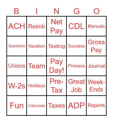 I LOVE PAYROLL Bingo Card