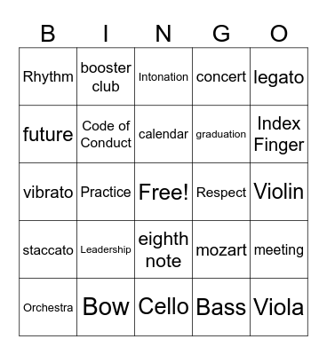 Hebron Orchestra Kickoff Bingo Card