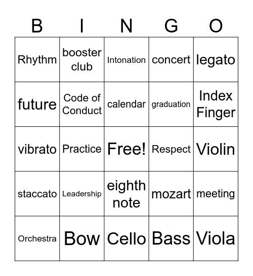 Hebron Orchestra Kickoff Bingo Card
