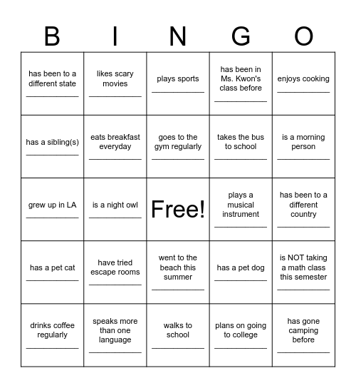 Find the person who ---- BINGO Card