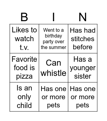 Back to School Bingo Card