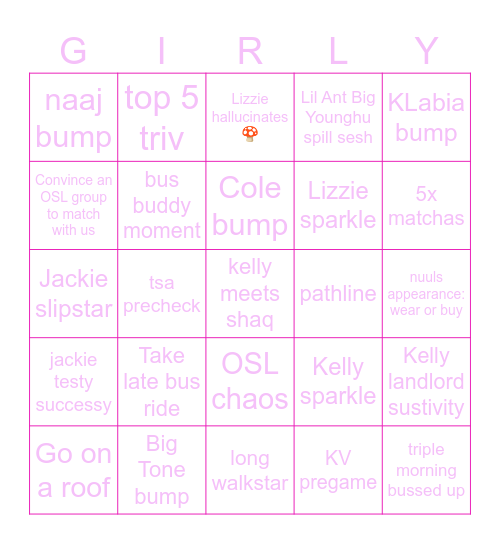 Core Chaos Bingo Card