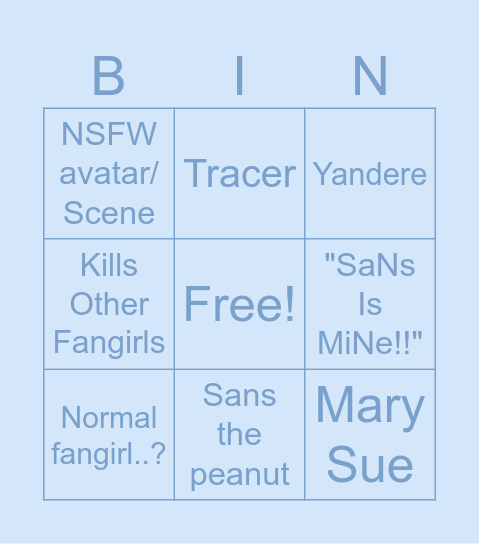 Sans fangirl bingo Card