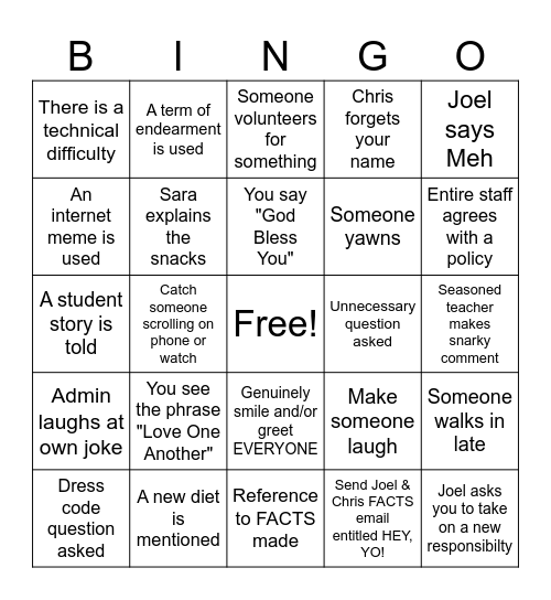 Untitled Bingo Card