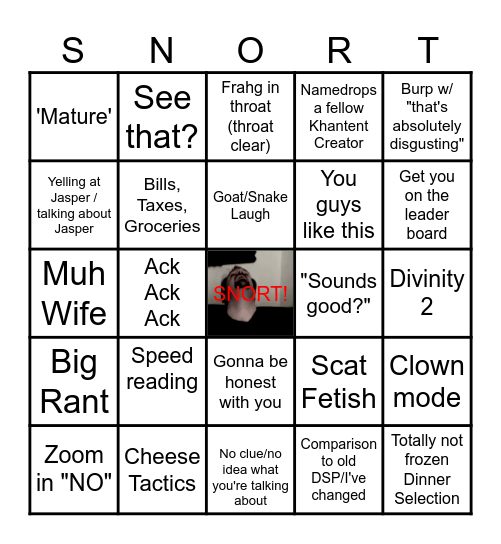 DarkSydePhil Stream Bingo (snort) Bingo Card