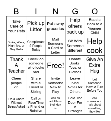 Acts of Kindness Bingo Card