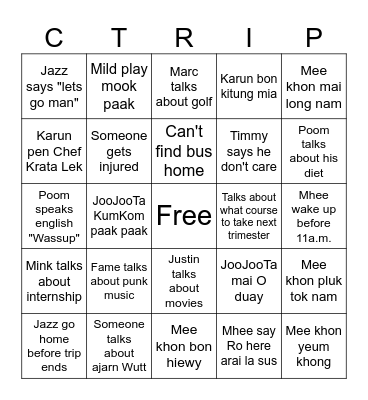 CT Trip Bingo Card