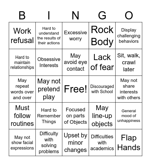 Special Education Bingo Card