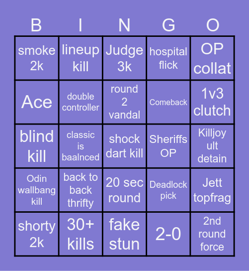 valo Bingo Card