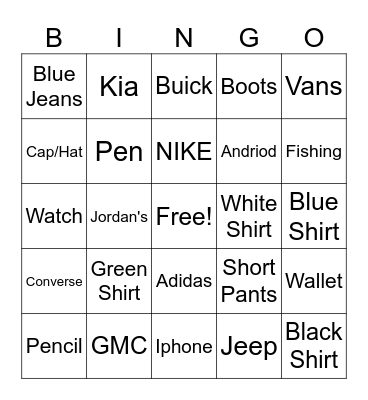 Automotive Bingo Card