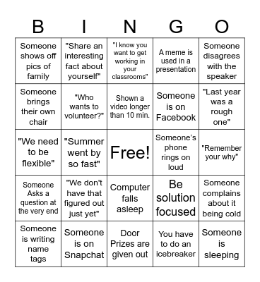 Professional Development Bingo Card