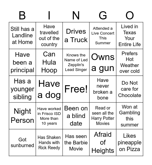 Untitled Bingo Card