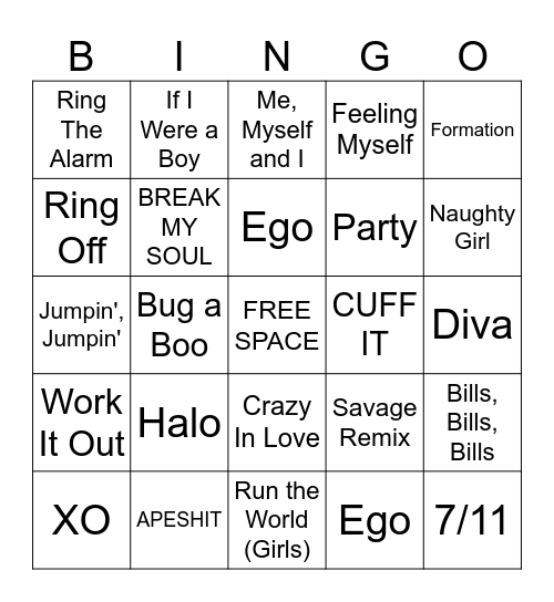 BEYONCE Bingo Card