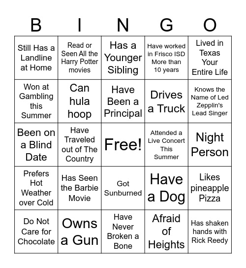 Untitled Bingo Card
