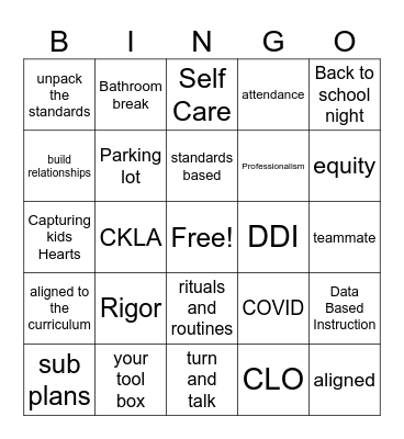 Teacher Bingo Card