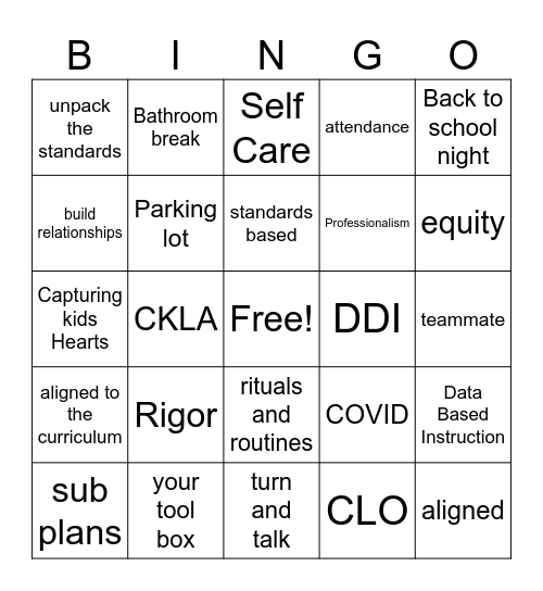 Teacher Bingo Card