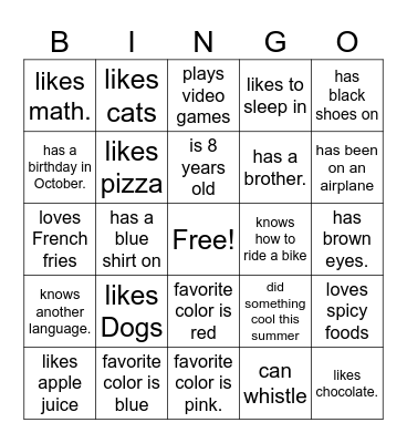 ice breaker BINGO Card