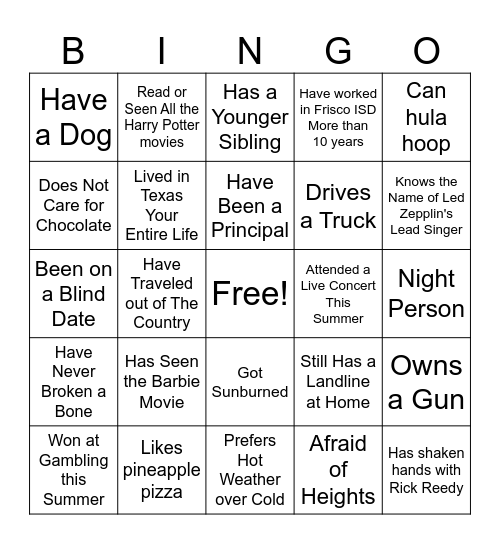 Untitled Bingo Card