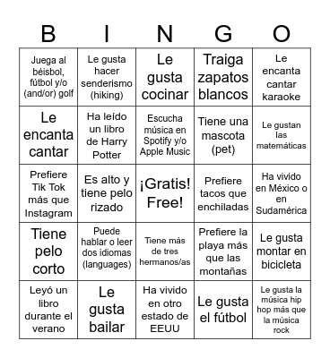 Encuentra a alguien que ... Find someone who ... Bingo Card