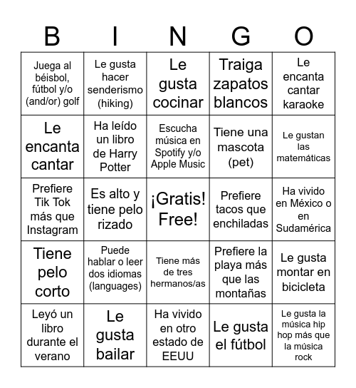 Encuentra a alguien que ... Find someone who ... Bingo Card