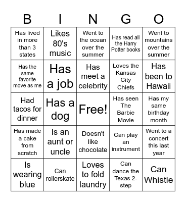 Get to Know You Bingo Card