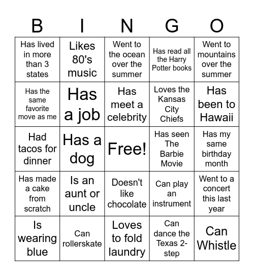 Get to Know You Bingo Card