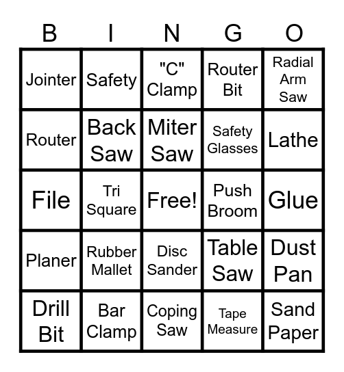 Woodworking Technology Bingo Card