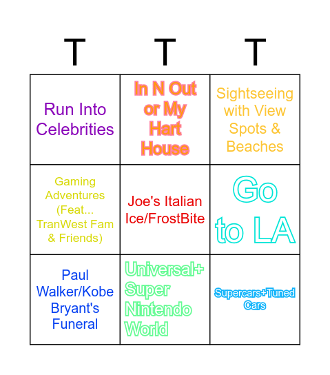 My 2023 Cali Bingo Card