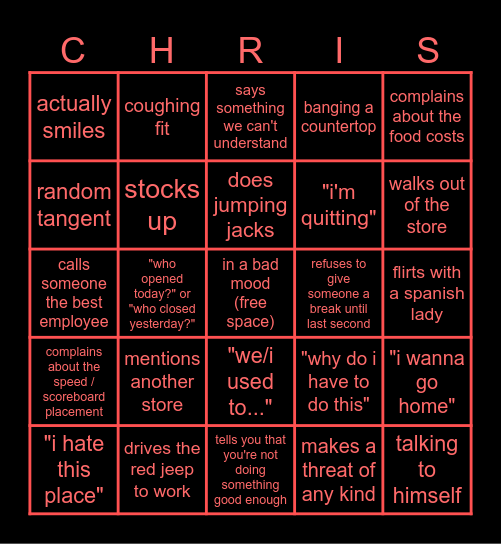 chris bingo Card