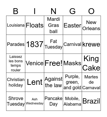 Mardi Gras Bingo Card