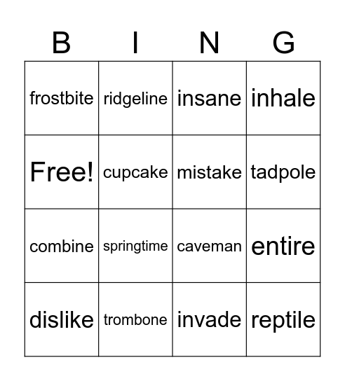 Two-Syllable Magic-e Words Bingo Card