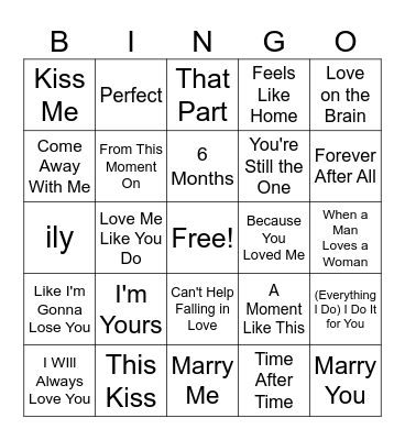 Love Songs Bingo Card