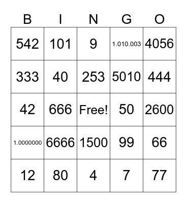 Números PT Bingo Card