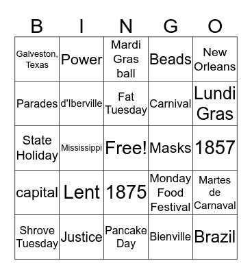 Mardi Gras Bingo Card