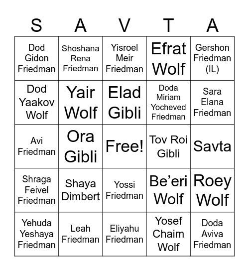 Savta's Birthday Bingo! Bingo Card