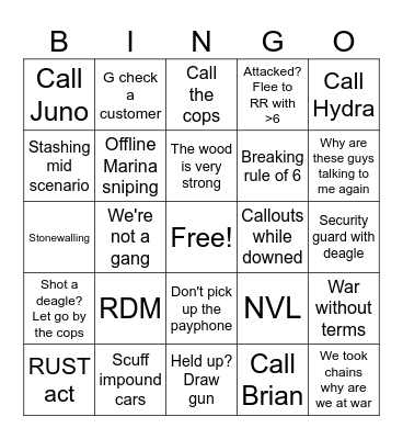 Roosters Rest War Tactics Bingo Card