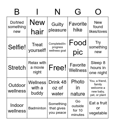 Mindbody Wellness Bingo Card