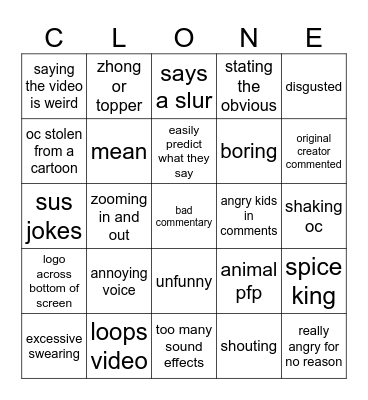 Veshremy Clone Bingo Card