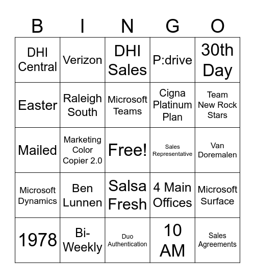 ONBOARDING DAY! Bingo Card