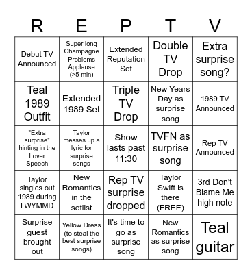 8/9 Eras Tour Bingo Card